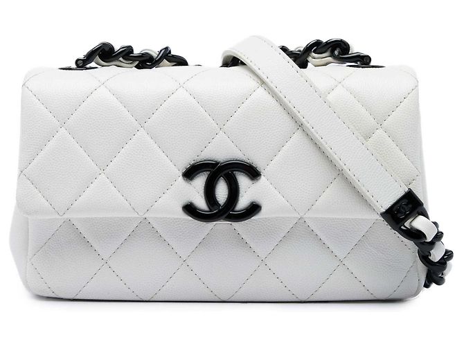 Chanel White Small Quilted Caviar My Everything Flap Blanco