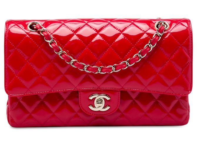 Chanel Red Medium Classic Patent Double Flap Rosso