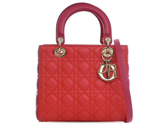 Dior Red Medium Bicolor Lambskin Cannage Lady Dior