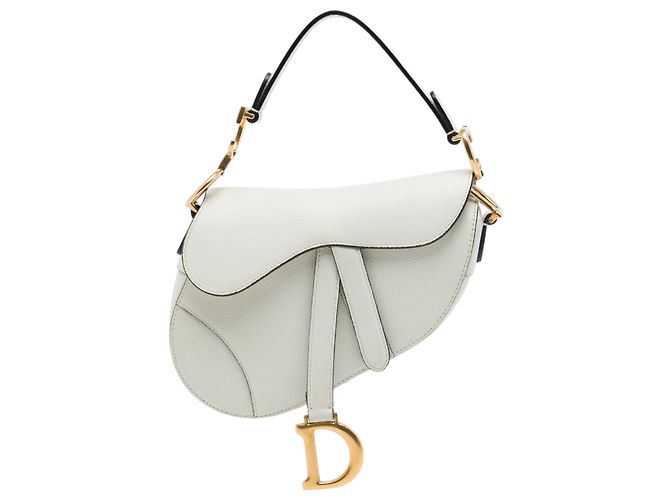 Autre Marque Bolsa Saddle Dior Mini em pele de vitelo grão branco