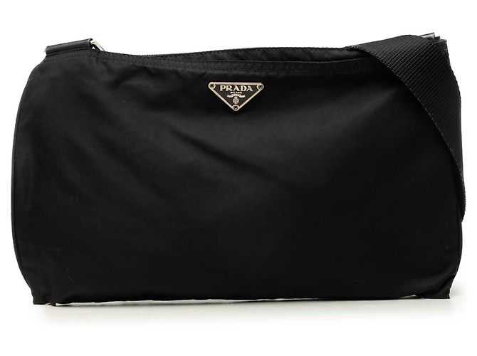 Borsa a tracolla Prada in Tessuto nera con zip Nero