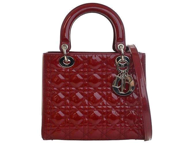 Autre Marque Dior Red Medium Patent Cannage Lady Dior Rosso Bordò