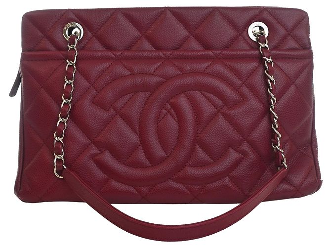 Chanel Red CC Quilted Caviar Soft Tote Rot Bordeaux