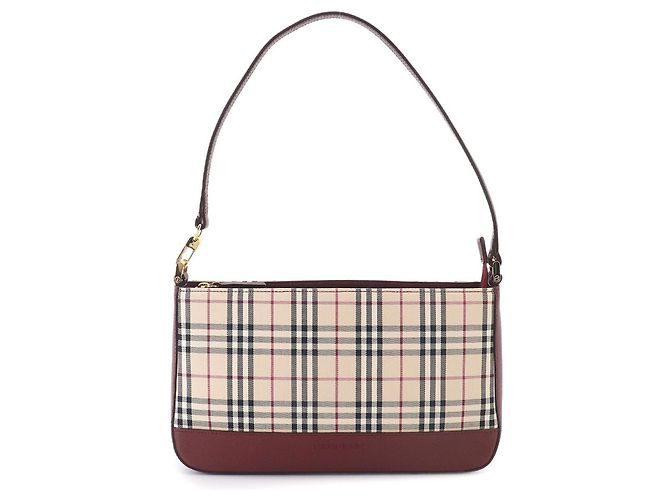 Bolsa de Ombro Burberry Nova Check Bege Bordeaux