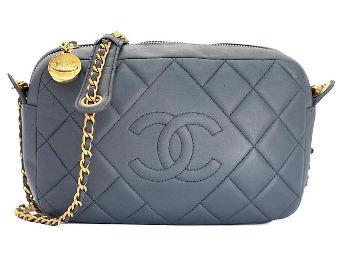 Chanel Camera Bag Blaugrau Lammleder Gold hardware