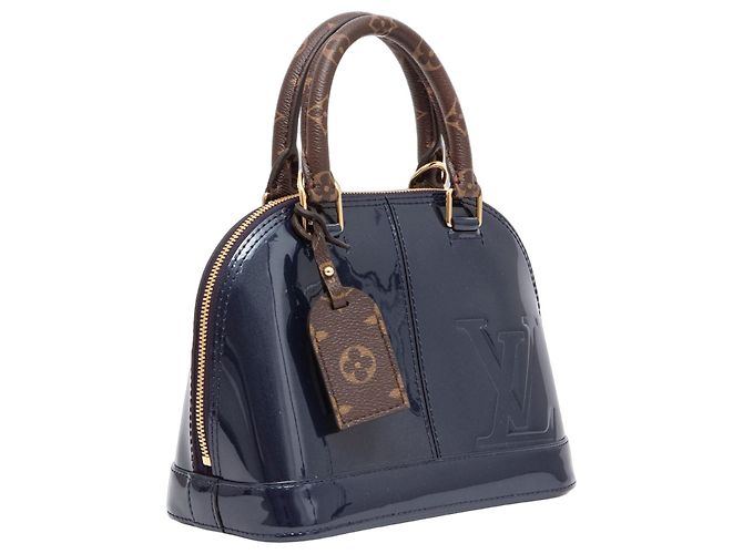 Louis Vuitton Alma BB Borsa in pelle verniciata blu navy e monogram Blu scuro