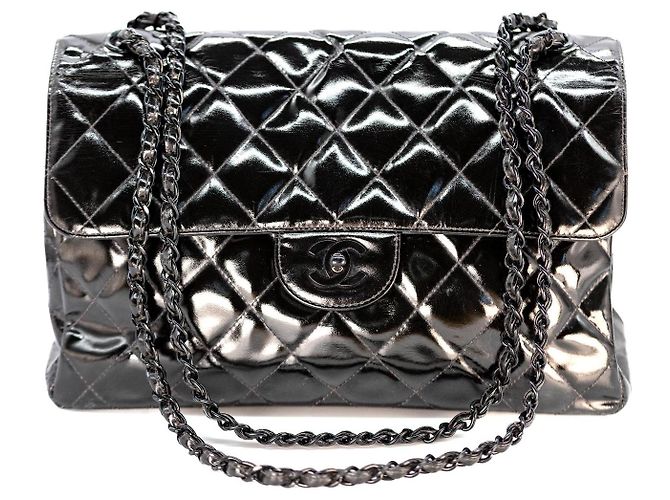 Chanel Double Face Maxi 30 Lackleder Schwarz Handtasche
