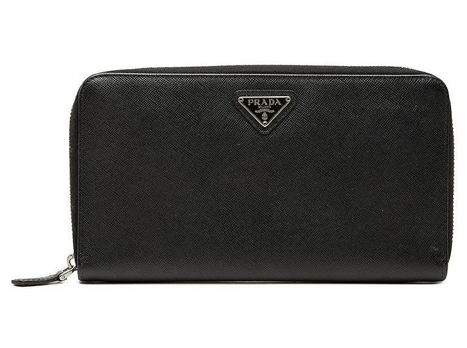 Prada Saffiano Triangle Logo Long Wallet Black
