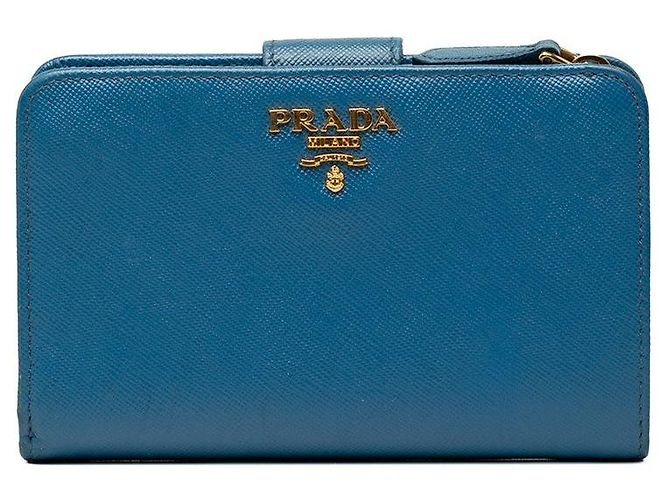 Portefeuille bi-fold Prada Logo Bleu