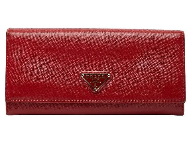 Prada Triangle Logo Plate Long Wallet Red