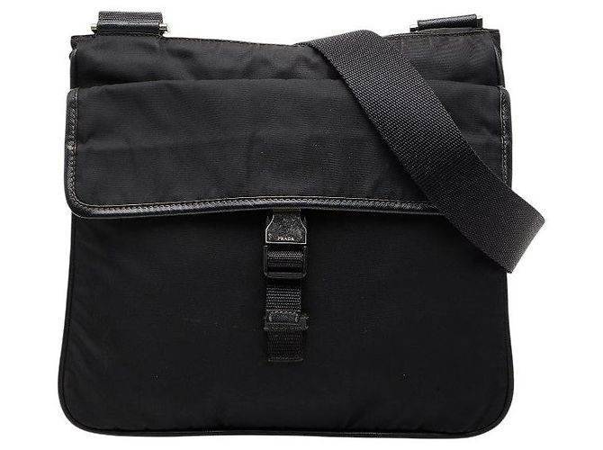 Prada Triangle Logo Plate Shoulder Bag Black