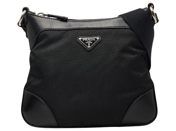 Borsa a tracolla Prada Tessuto con logo triangolare Nero