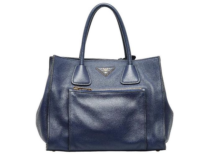 Prada Triangle Logo Plate Handbag Blue