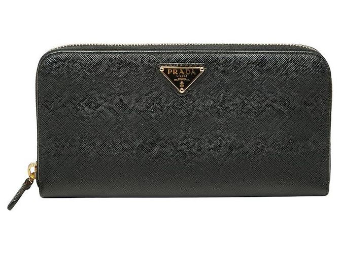 Portefeuille long Prada avec plaque logo triangle Noir