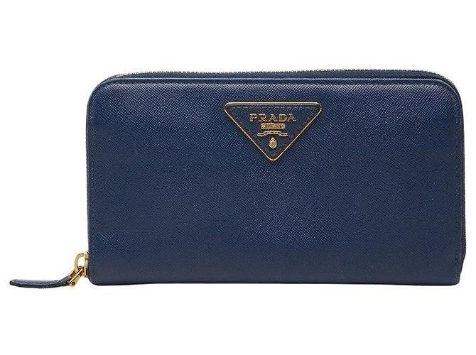 Portefeuille long Prada avec plaque logo triangle 1M0506 Bleu