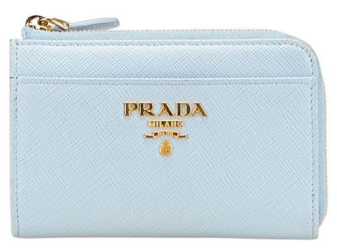 Prada Saffiano Compact Tri-fold Wallet Blue