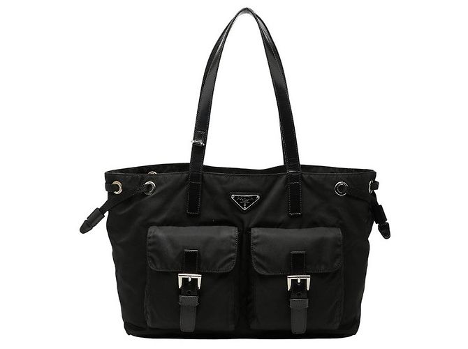 Sac à main Prada avec plaque logo triangle Noir