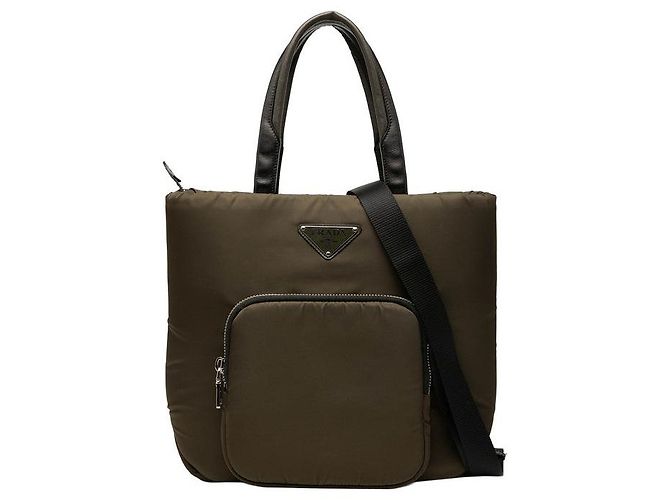 Prada Triangle Logo Plate Tote Bag Green