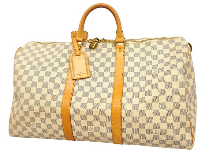 Louis Vuitton Damier Azur Keepall 50 Boston Bag Blanc