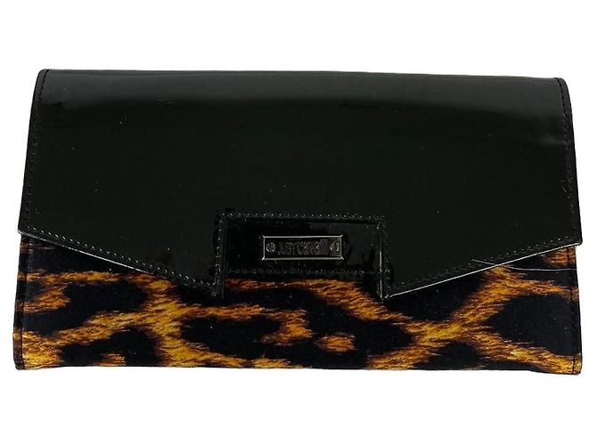 Portafoglio Just Cavalli pelle verniciata nera e leopardata Nero Stampa leopardo