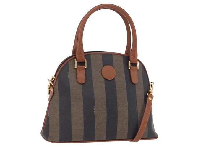 Pequin FENDI Pecan Canvas Handtasche PVC 2way Schwarz Braun Auth ki6816V