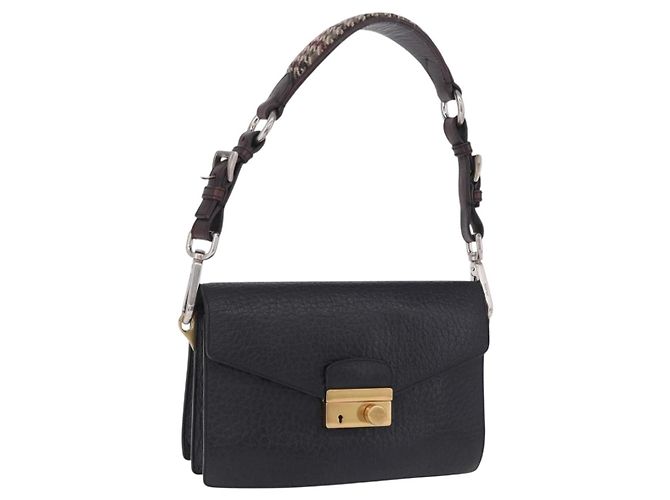 Sac à main épaule PRADA Ready Lock en cuir noir et or authentique am12604V Doré