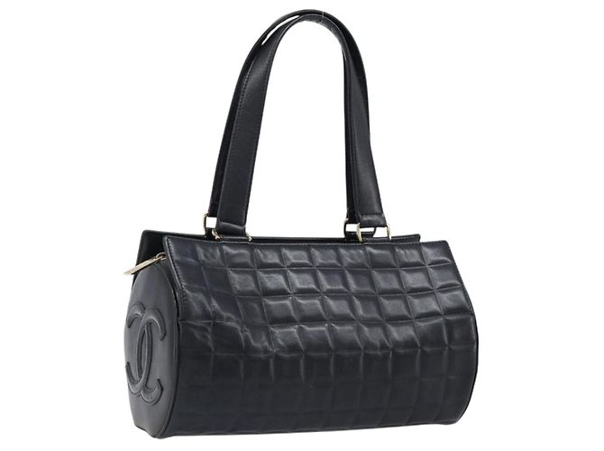 Borsa a mano CHANEL Choco Bar in pelle d'agnello nera e oro CC Auth 204075V Nero D'oro