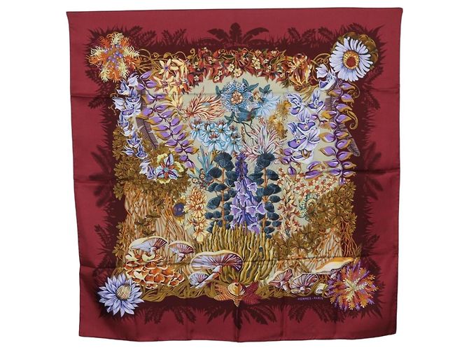 Hermès HERMES Carre 90 Lenço de Seda Bordeaux Auth 198389M