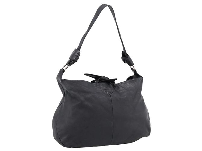 Bolsa de Ombro LOEWE em Couro Preta Prata Auth 201357 Preto