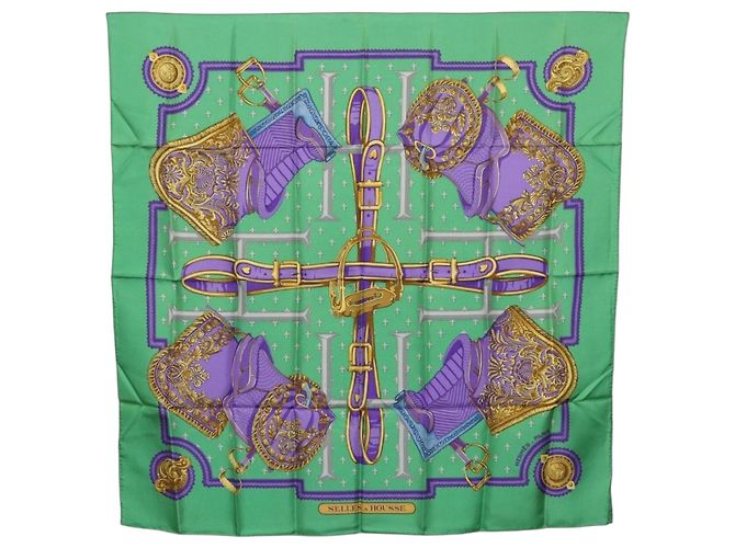 Hermès HERMES Carre 90 Seidentuch Grün Auth 200005M