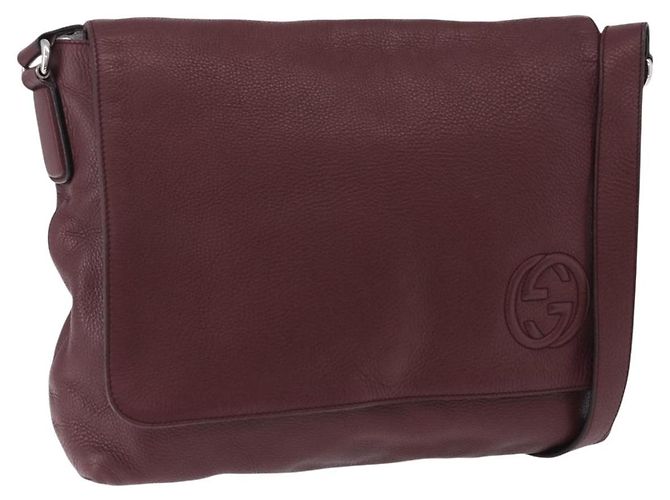 Bolsa de Ombro GUCCI Interlocking em Couro Bordeaux Prata 322056 Auth ka6271V