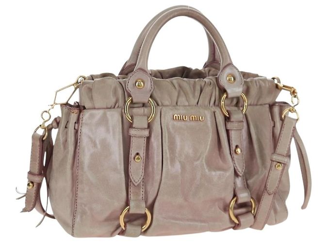 Bolsa de Mão Miu Miu em Couro 2way Rosa Tom Dourado Auth 167584A