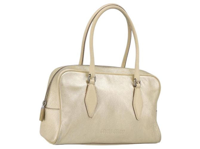Sac à main Miu Miu en cuir doré authentique 204426