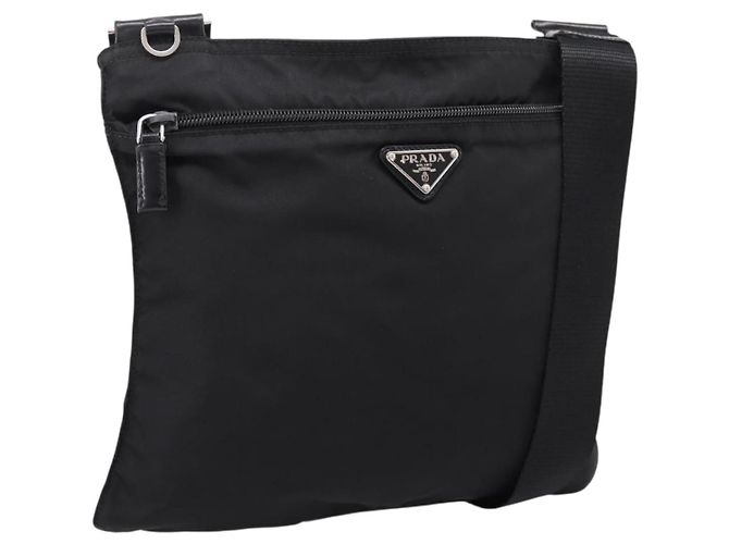 Borsa a tracolla PRADA Nylon Nero Argento Auth 205175A