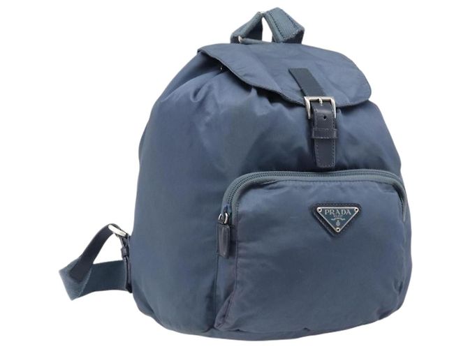 Mochila PRADA Nylon Azul Claro Plata Auth 203438