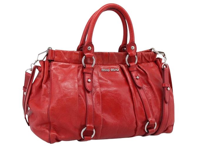 Sac à main Miu Miu Vitellolux 2way Red Gold Auth 204332V Rouge Doré