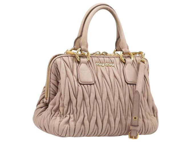 Bolsa de Mão Miu Miu Matelassé em Couro 2way Bege Tom Dourado Auth 167614M