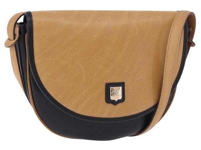 16 Céline Bolsa de Ombro CELINE em Couro Bege Tom Dourado Auth ka6215