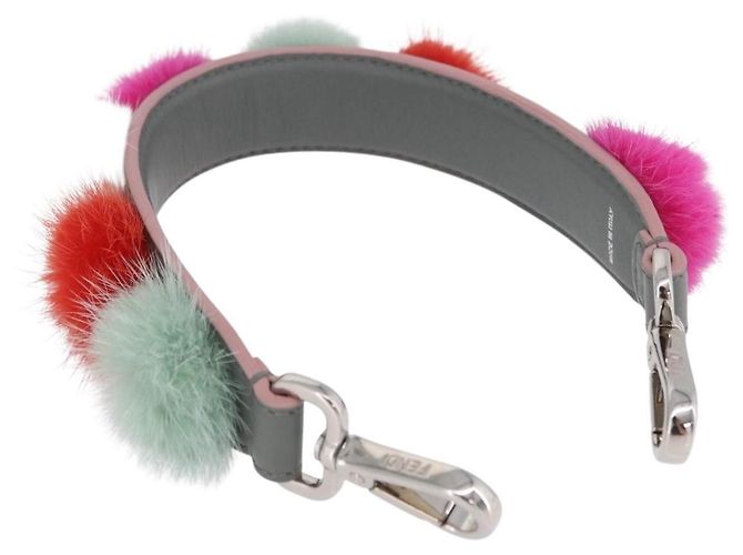 FENDI Strap Leather Multicolor Silver Auth 203712M Silvery Multiple colors