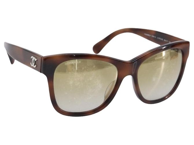 CHANEL Sunglasses Plastic Brown Silver CC Auth BA15588 Silvery
