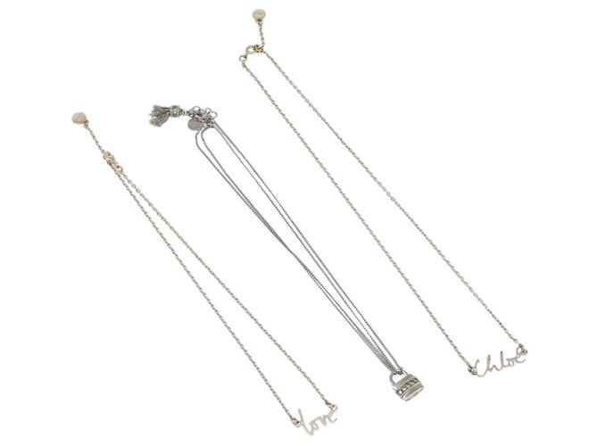 Chloé Colar Chloe Conjunto de 3 em Metal Tom Dourado Prateado Auth SW2841 Prata