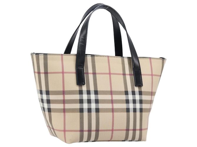 BURBERRY Nova Check Handtasche PVC Beige Silver Auth 203614 Silber