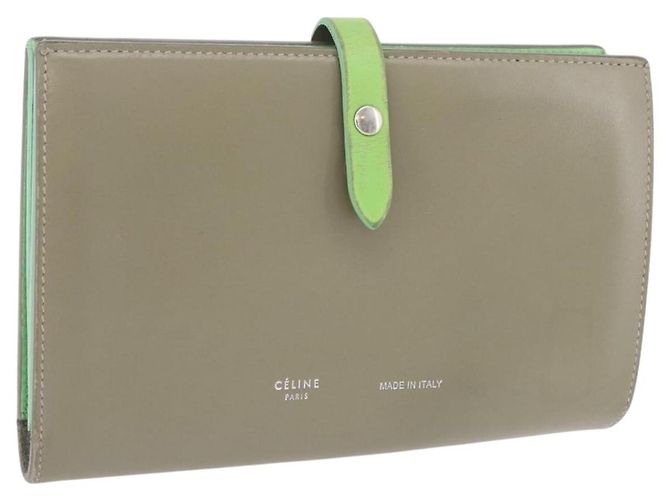 Céline CELINE Bifold Wallet Leather Beige Green Auth ar14185