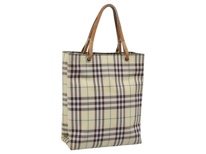 Borsa a mano BURBERRY Nova Check Canvas Beige Silver Auth 203632 Argento