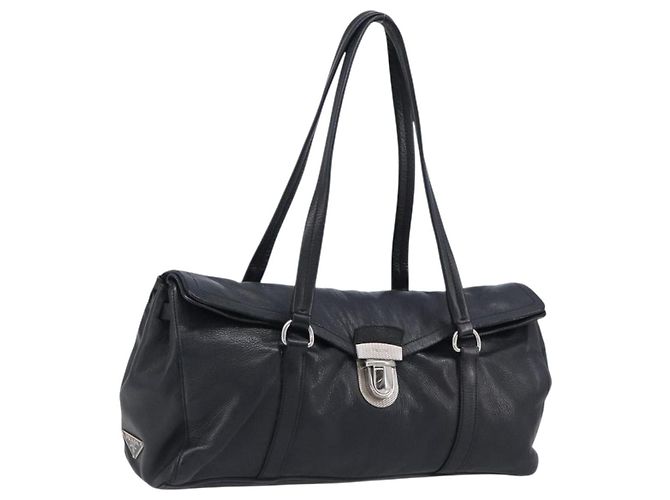 PRADA Tote Bag Leather Black Silver Auth am12581M Silvery