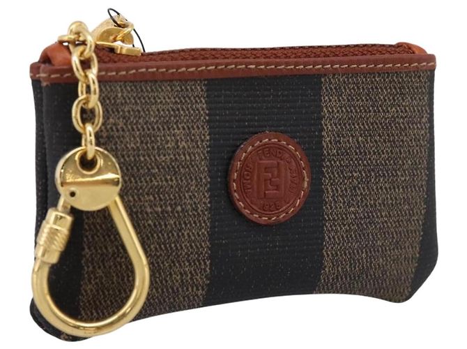 FENDI Zucca Canvas Coin Key Case Black Brown Auth am12652V