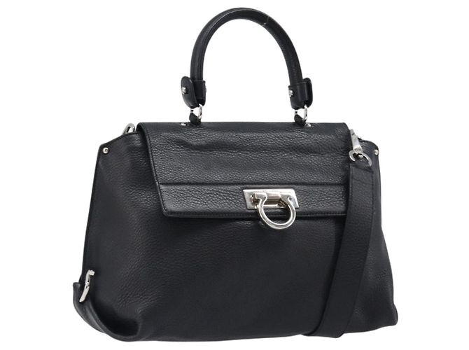 Borsa Salvatore Ferragamo Sofia Gancini in pelle 2way Nero Argento Auth 203870V