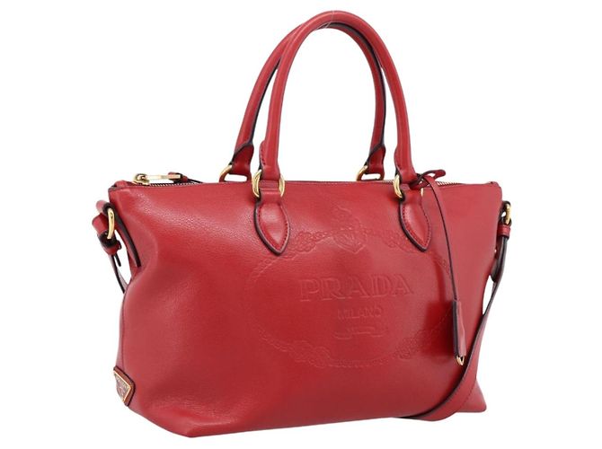 Bolsa de mão PRADA em couro 2way vermelha e dourada autêntica ki6814V Vermelho Dourado