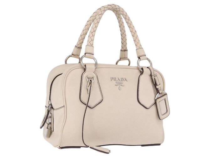 Borsa PRADA in pelle bianca argento Auth 204740A Bianco