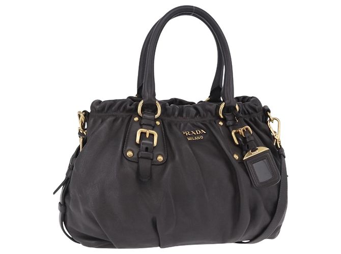 PRADA Handtasche Leder 2way Braun Gold Auth 203484M Golden